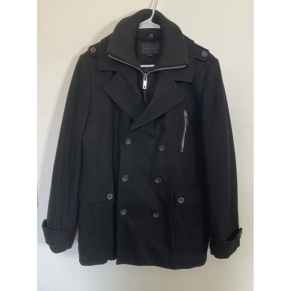 JACK & JONES Men's Black Solid Zipper Coat Size SL-M NWT Pockets